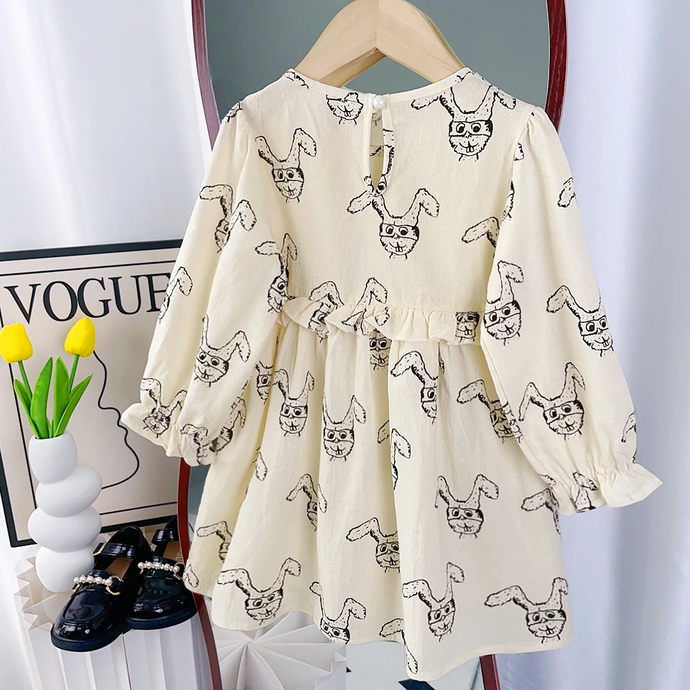 Bear Leader Autumn Winter Girls Dress Fashion Cute Round Neck Little Bear Print Dress Children Girls Long Sleeve Princess Dress