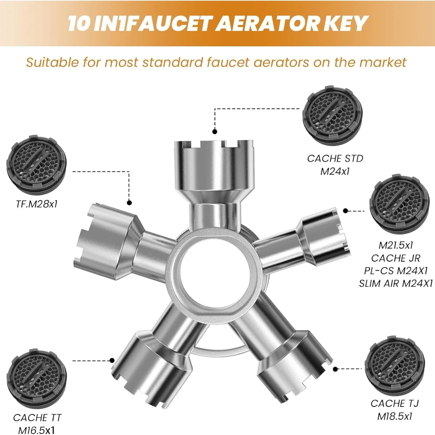 10-in-1 Faucet Aerator Removal Tool Kit Upgraded Metal Heavy-duty Aerator Key for Hidden Threaded Aerators/Aerators with Housing