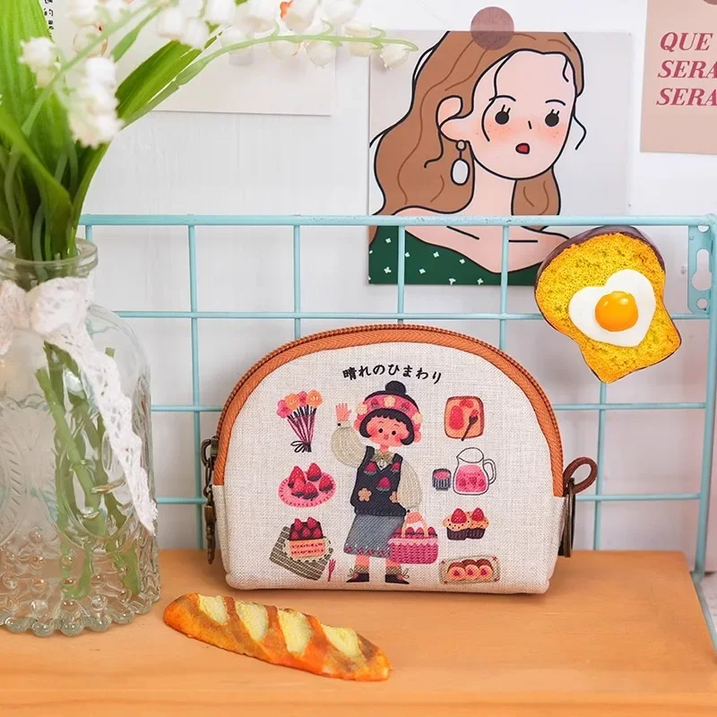 BOMO Short Wallet for Women Original Korean Style Cute Cartoon Printing Coin Purse Youth Zip Square Lady Bag Aesthetic Wallet