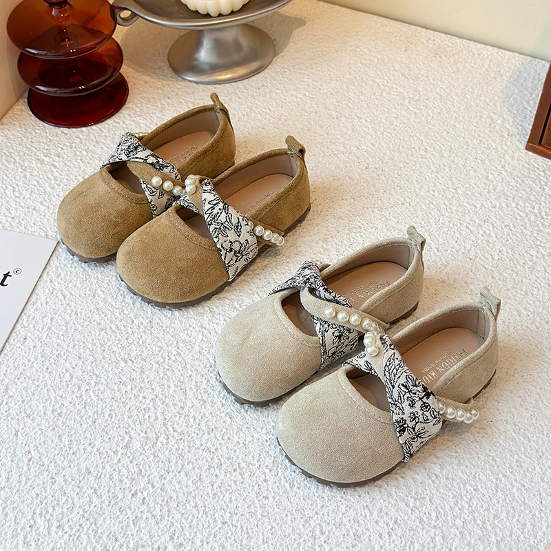 

Весенне-осенние кожаные туфли принцессы для девочек, элегантные модные детские повседневные балетки, универсальные детские лоферы на плоской подошве с мягкой подошвой