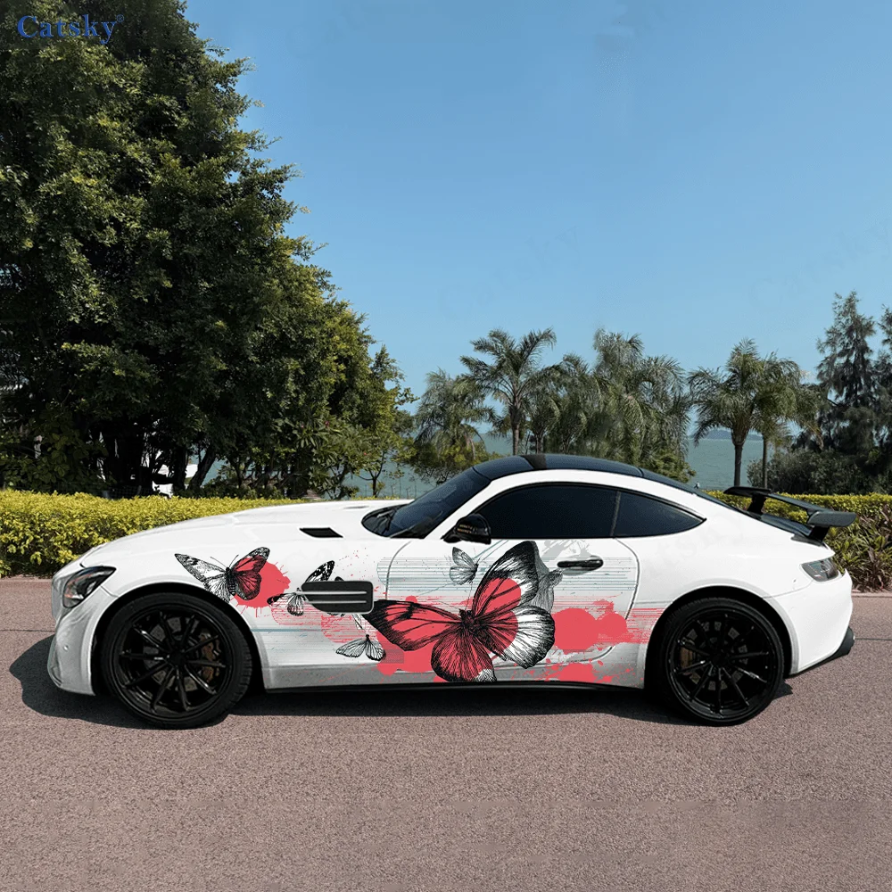 

Красочная линия бабочки, автомобильные виниловые наклейки, самоклеящаяся наклейка из ПВХ, подходит для грузовиков, внедорожников, украшения, автоаксессуары, подарок