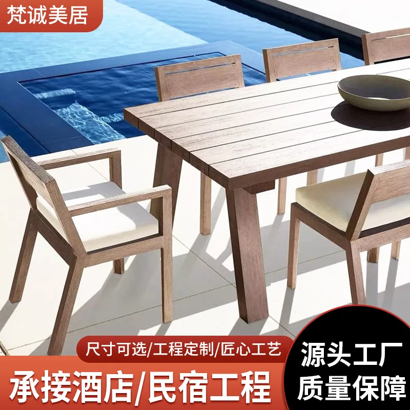 

Скандинавские уличные столы и стулья из цельного дерева, уличная терраса, солнечная комната, сад, вилла, мебель из тикового дерева, двор, отдых, весь массив Woo