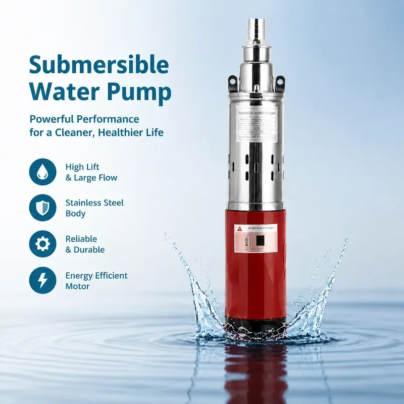 12V 24V Solar Deep Well Screw Submersible Pump,20L/min,30-45m Lift,9m Cable,Stainless Steel,Home & Agricultural Irrigation