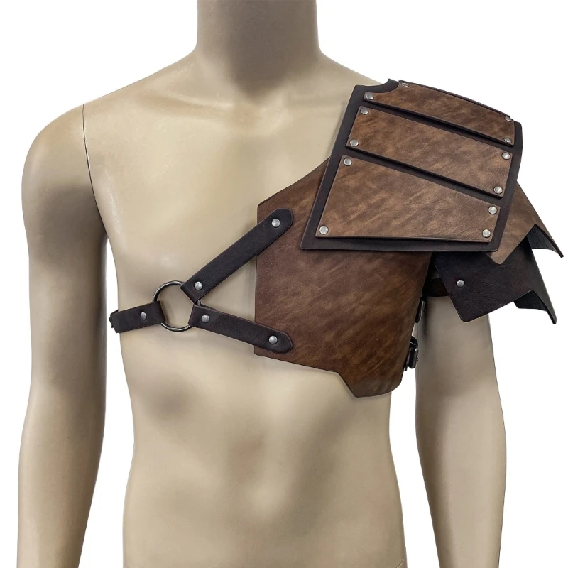 2024 New Vintage Single Shoulder Armors Adjustable Shoulder Guard PU Leather Chest Harness Arm Guard Cosplay Costume Accessories