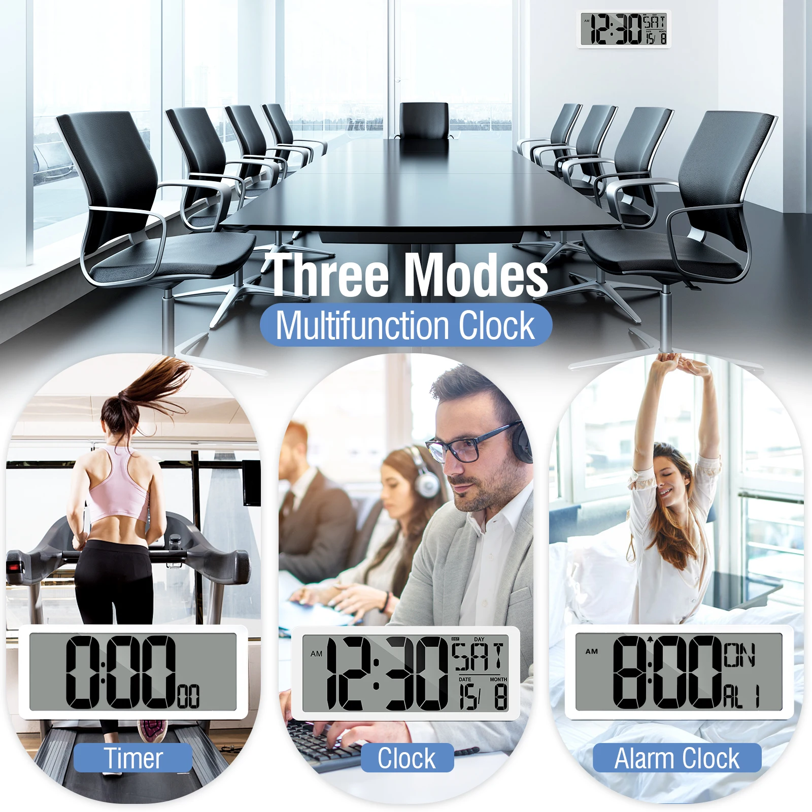 TXL 15-Inch Large Digital Wall Clock with Alarm Timer And Calendar Features Indoor Temperature Display for Home Office Decor