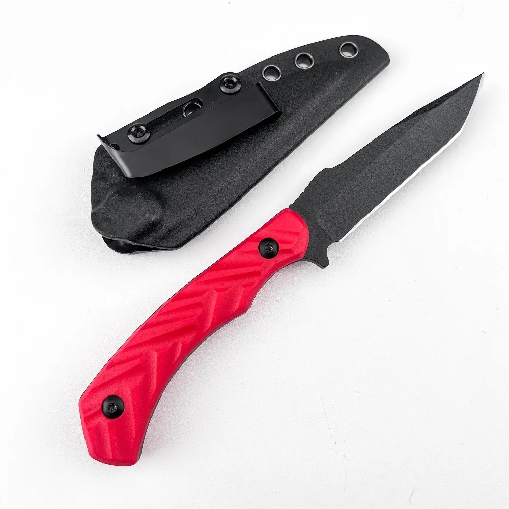 EDC Straight Fixed Blade Knife Red Ergonomic Handle Durable Kydex Sheath for Camping Hunting Bushcraft Outdoor Daily Use