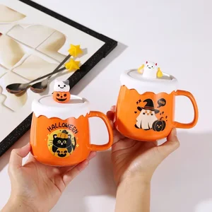 Mug gốm có nắp và muỗng ly cà phê, món quà từ Halloween, mới 8 Cup Halloween bán hàng chính - 8