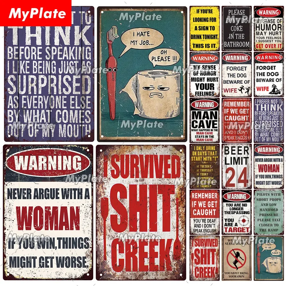 Warntext, rostfrei, Blechschilder, Vintage-Metallschild, Wanddekoration für Bar, Kneipe, Männerhöhle, dekorative Platte, Eisen