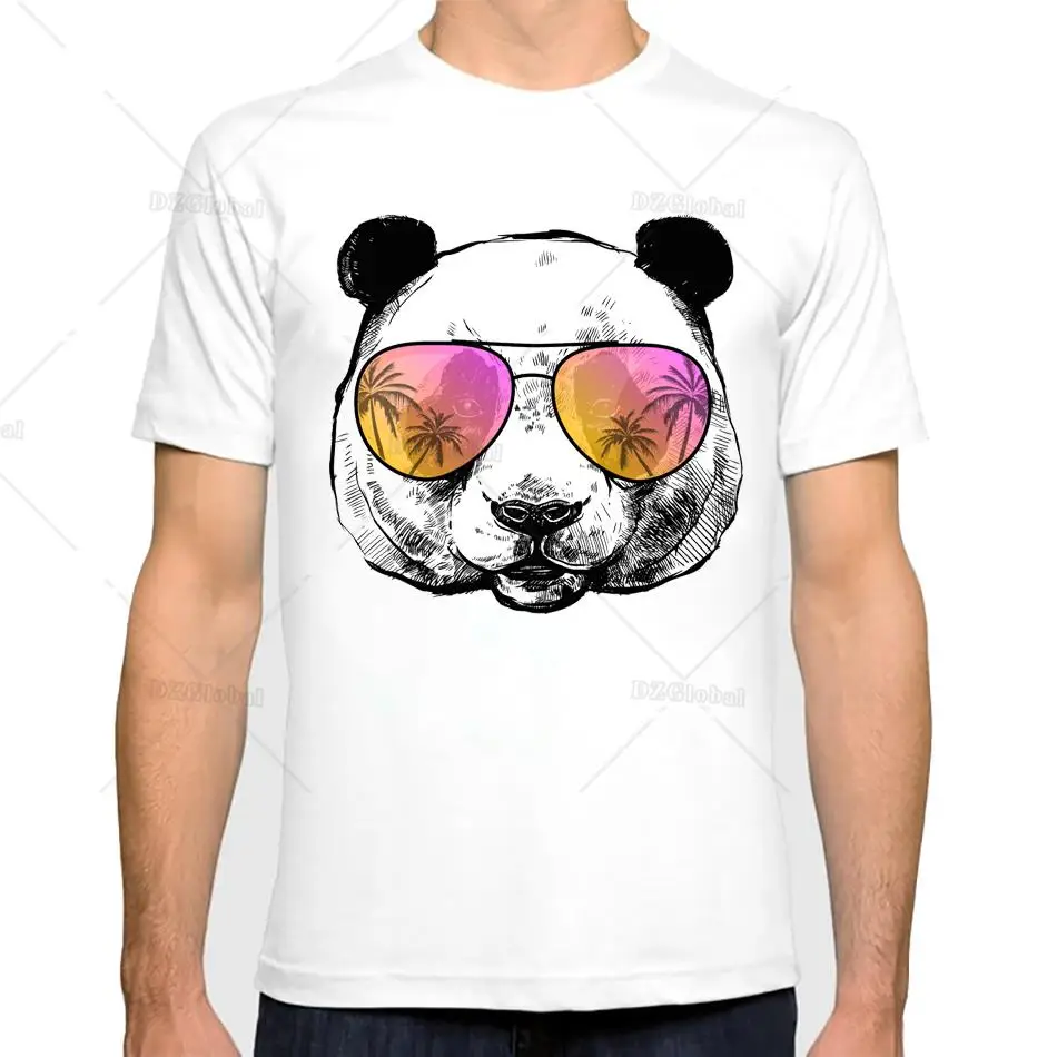 Summer Fashion Sunglasses Panda Shirt Funny Cool Panda T-Shirt Harajuku Print Tshirt streetwear Top O-Neck Homme Cool Tops