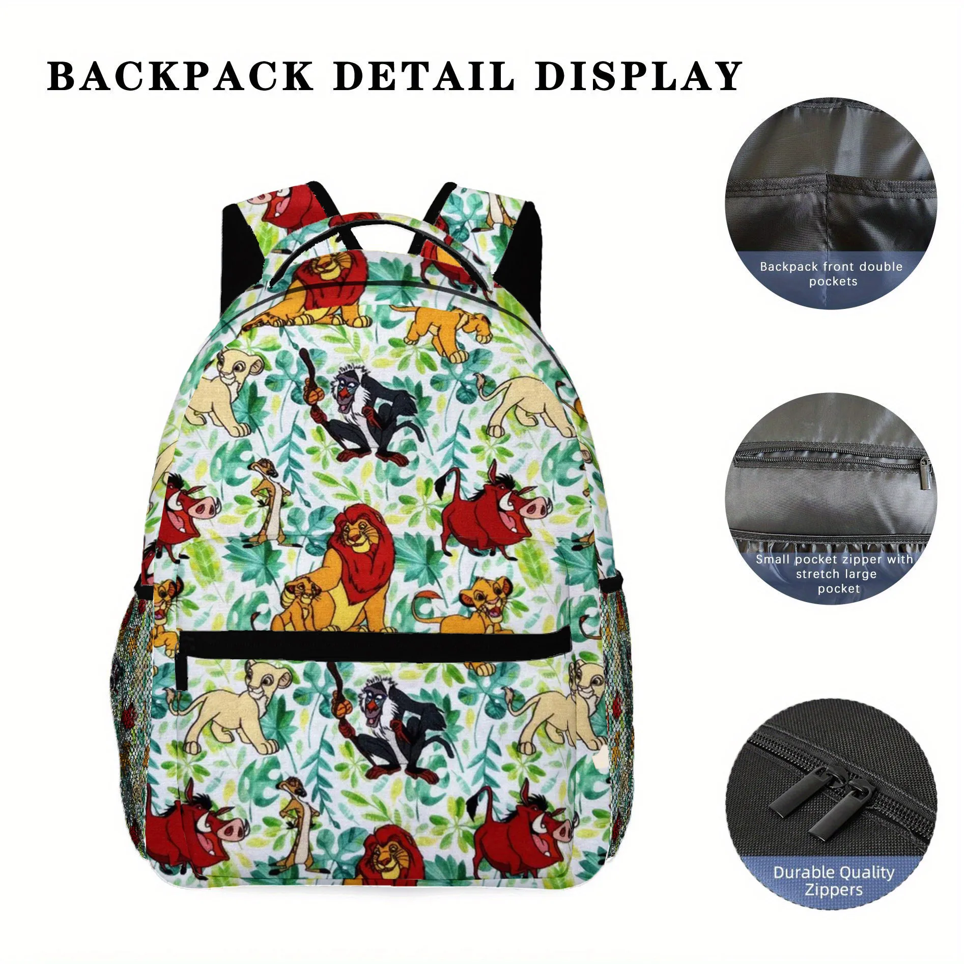 حقيبة الظهر ذات الطابع الأسد الملك: طباعة شخصية الغابة #6