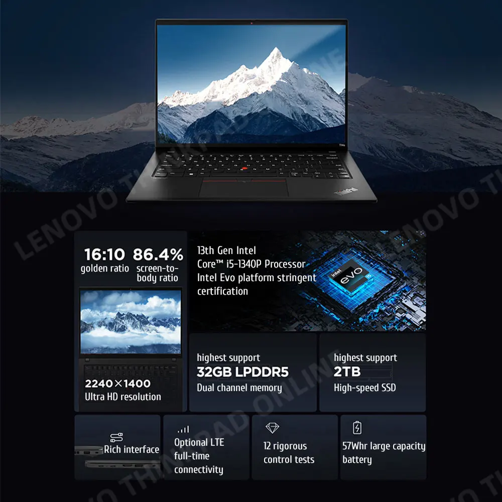 Lenovo ThinkPad T14s Laptop 13th Core i5-1340P/i7-1360P 16GB RAM 1T/2TB SSD 14-inch 2.2K IPS Screen (300nit) Notebook PC