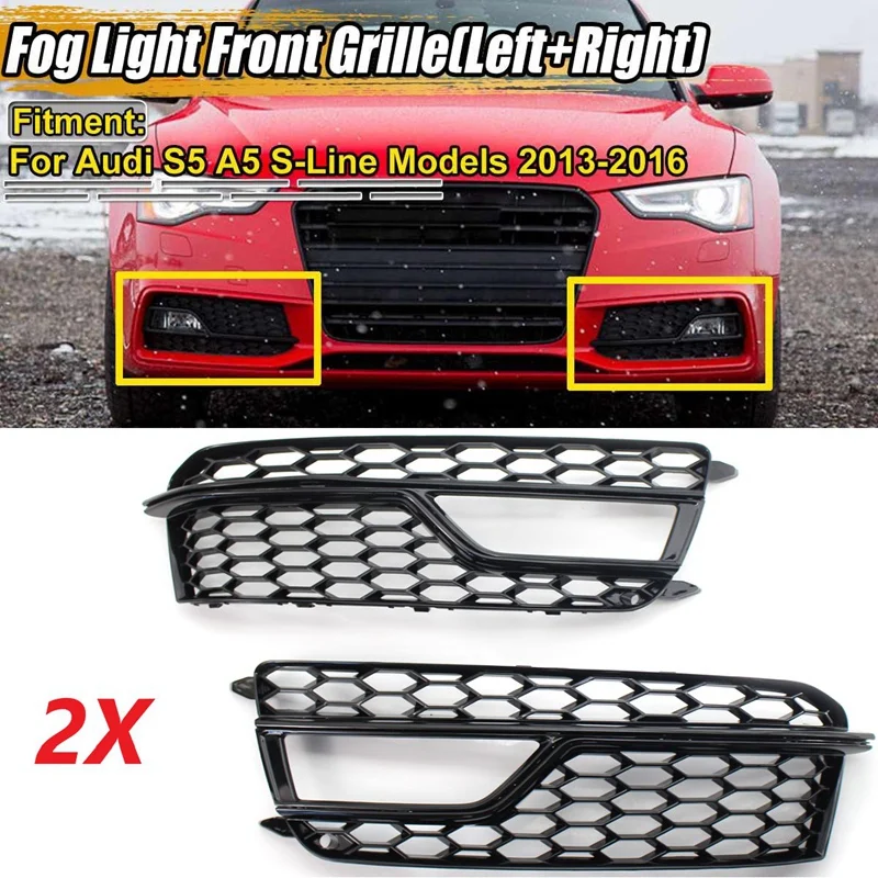 1 Pair Car Front Bumper Mesh Fog Light Cover Honeycomb Grill Grille Cover For  S5 A5 S-Lines 2013-2016 8T0807681M Parts