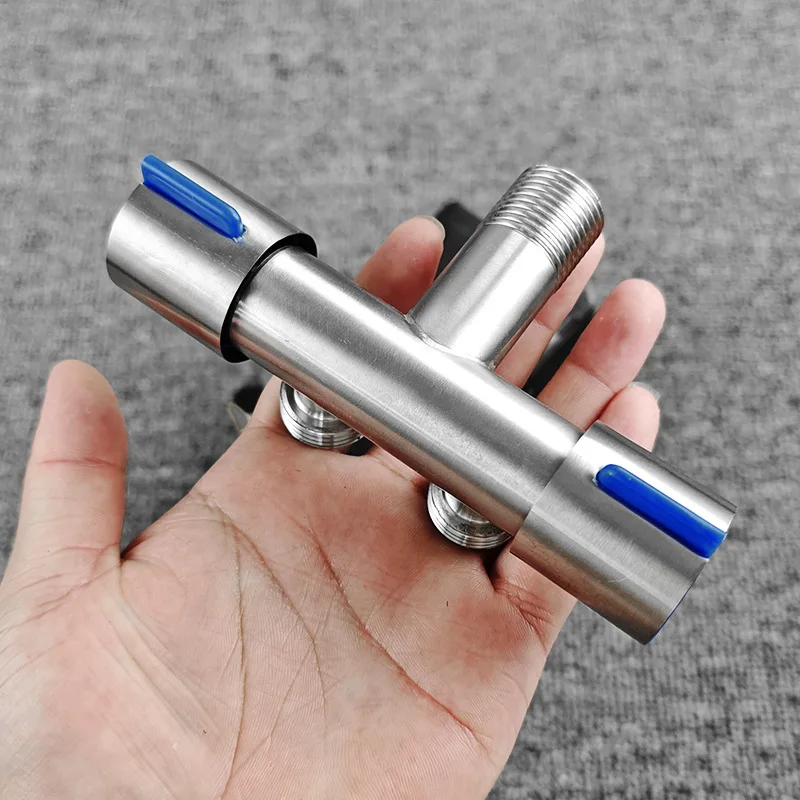 

1 Inlet and 2 Outlet Bathroom Faucet Dual Control Double Handle Stainless Steel Cold Water Faucet Washing Machine Triangle Valve
