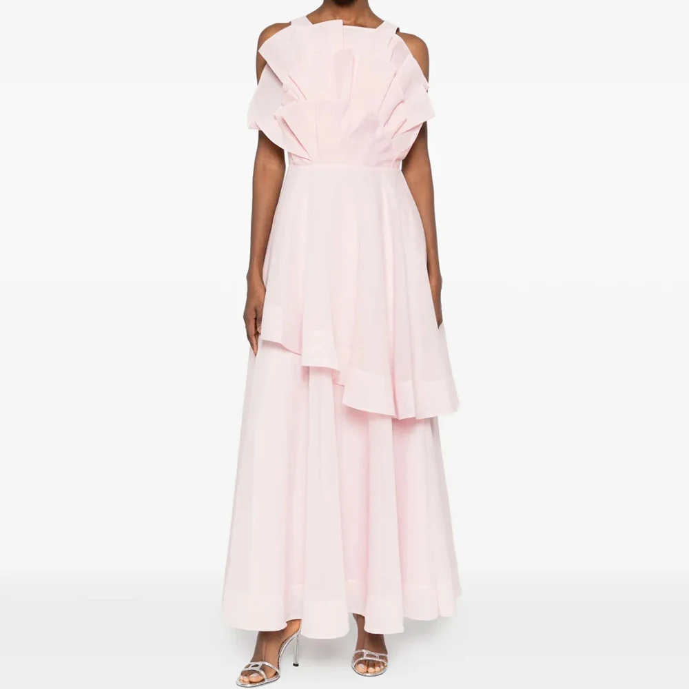 

A-line Women's Evening Dresses Ankle-length Scoop-neck Sleeveless Prom Gown Fashion Pleat Simple Draped Casual Customized Gowns