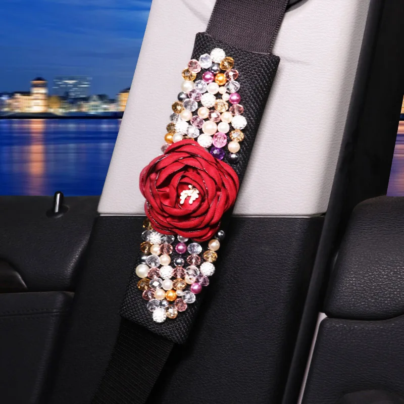 Red Rose Flower Sets Car Steering Wheel Covers Auto Interior Accessories Vehicle Handlebar Cover Fit For Women Ladies Girl Gifts