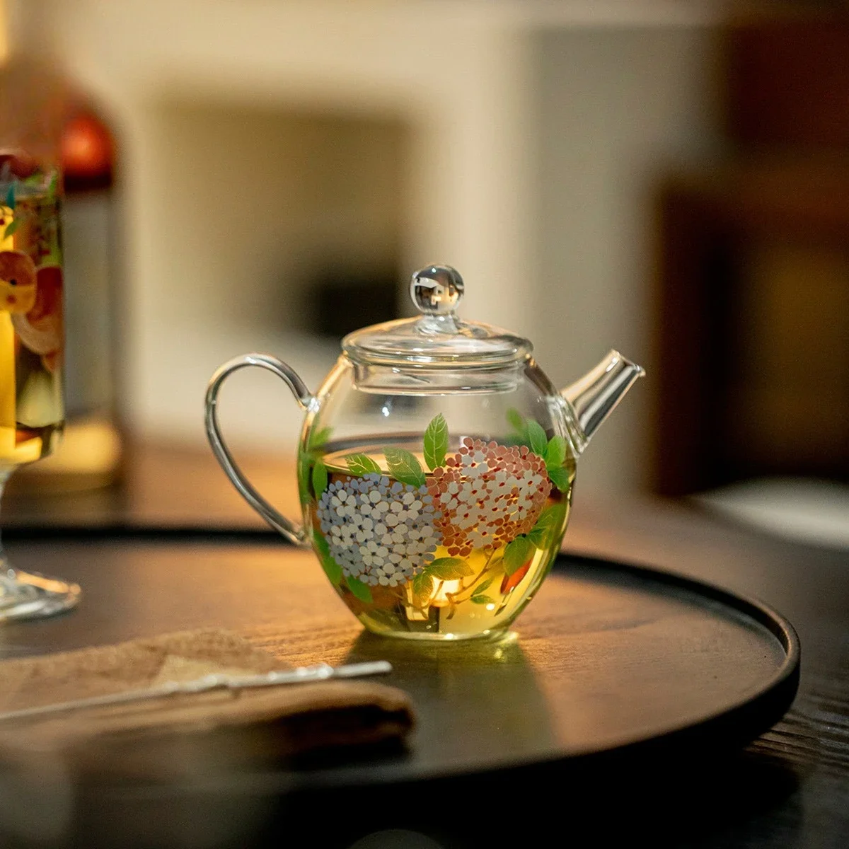 

180ML High Temperature Hydrangea Glass Teapot High Value Kung Fu Tea Set Household Teapot Heat-resistant Hand-held Pot Small Pot