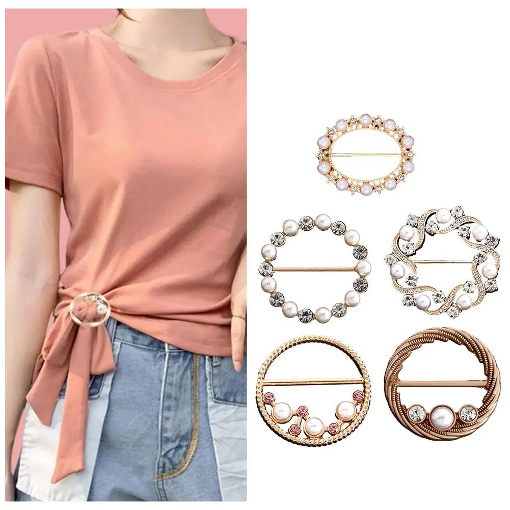 Shirt Clips Metal Corner Scarf Knotted Buttons Fashion Pearl Buckle Accessories Crystal Clothing Waist U6K1