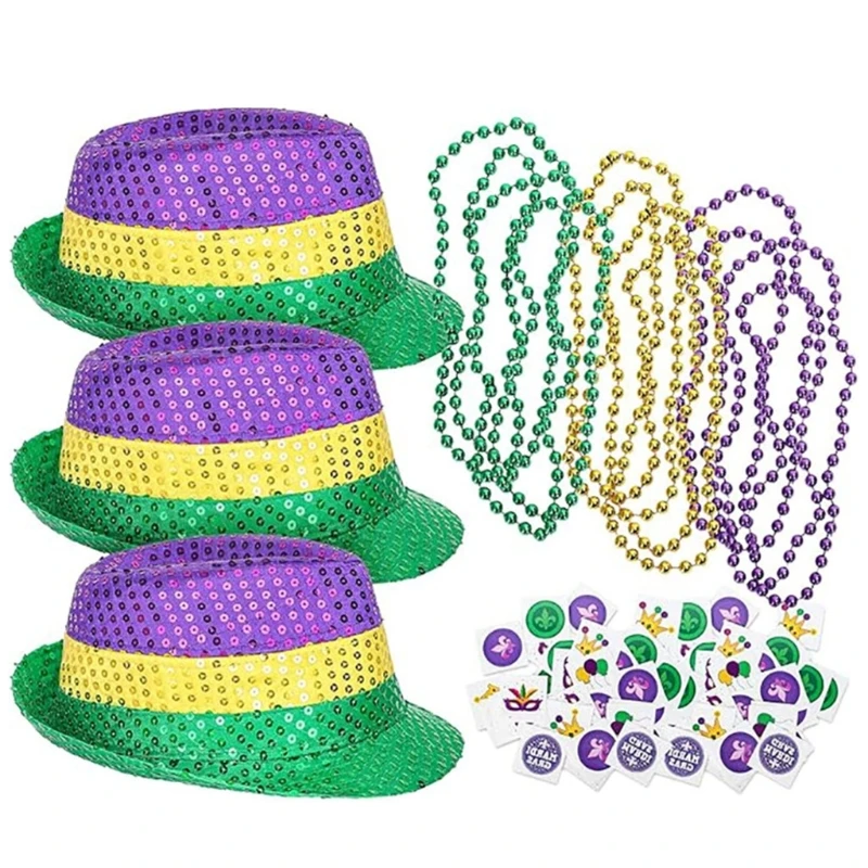 Carvinal Party Accessories for Mardi Gras Festival Decor Glittering Fedora Hat Party Props Supplies Holiday Decoration