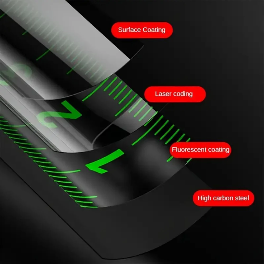 セルフロック蛍光テープメジャー、高精度、厚手の耐摩耗性、落下防止、3 m、5 m、7.5 m、10m