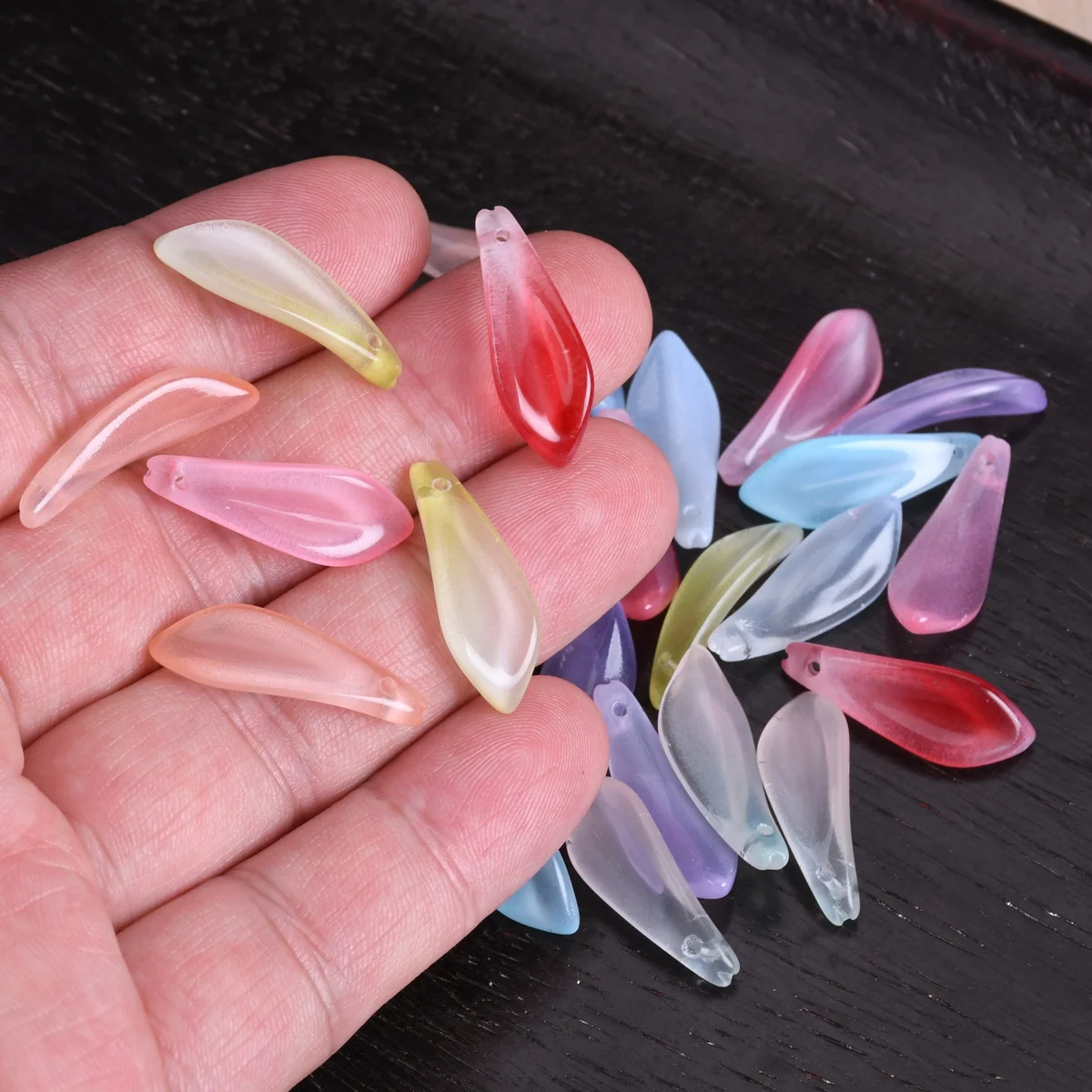 10pcs 9x25mm Leaf Petal Shape Handmade Lampwork Glass Loose Pendants Beads For Jewelry Making DIY Crafts Findings