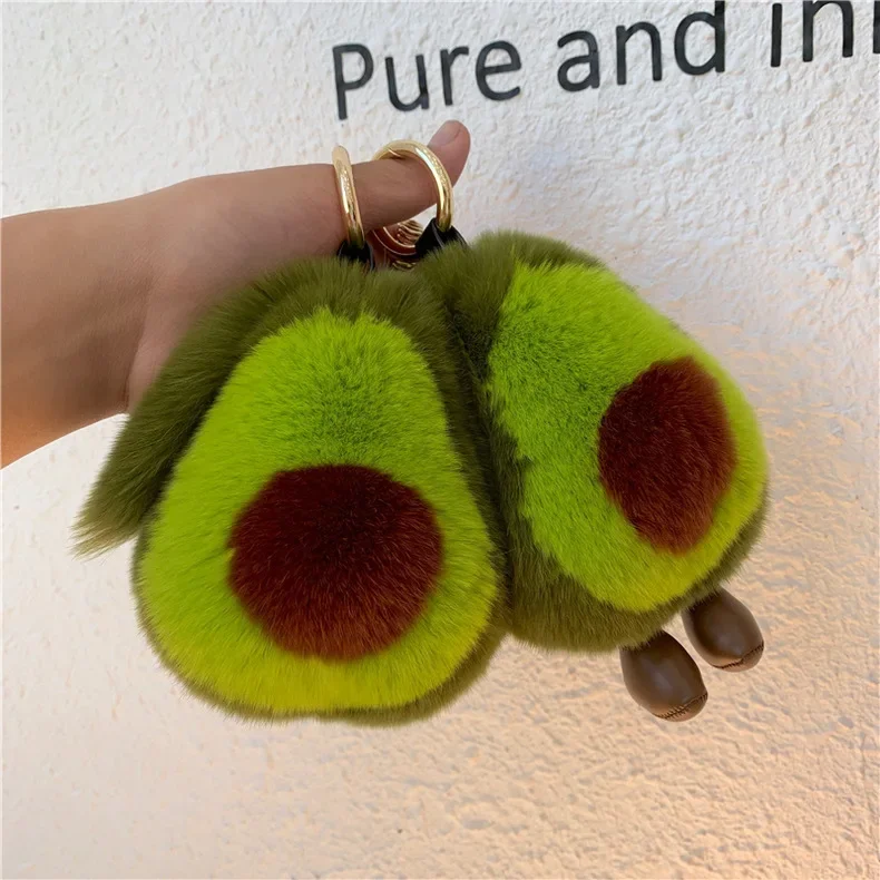 Echte Rex konijnenhaar avocado auto sleutelhanger hanger ins schattige pluche persoonlijkheid pop boekentas hanger schoolmeisje festival kawaii