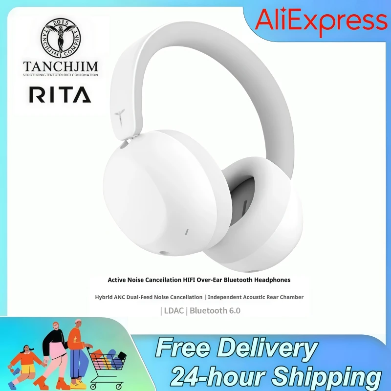 Беспроводная Hi-Fi гарнитура TANCHJIM RITA 40 мм DMT5 с поддержкой LDAC, Bluetooth 6.0 и 3,5 мм подключением, игровой микрофон, динамический звук, активное шумоподавление