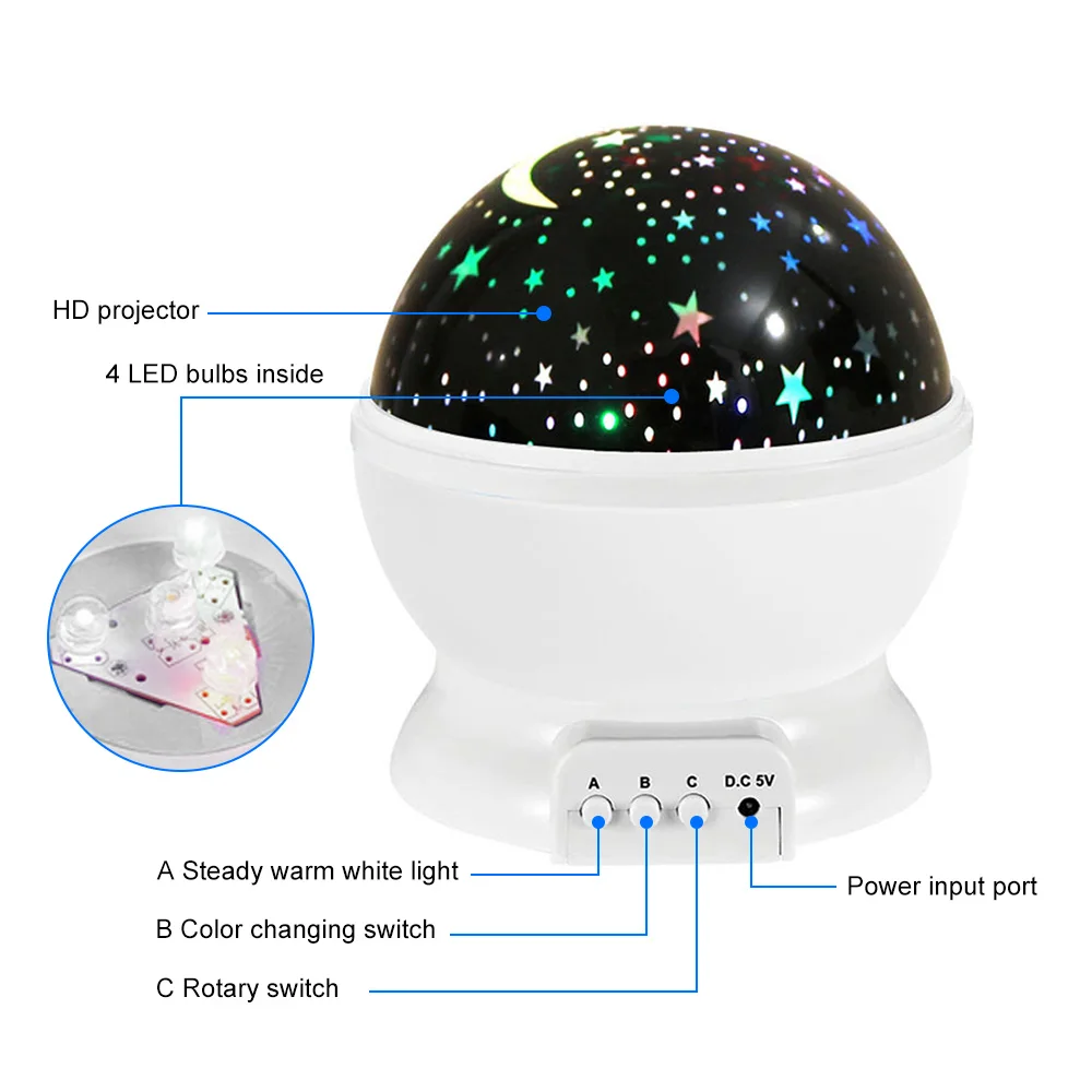 Proyector de luz nocturna estrellada, lámpara giratoria de proyección de Luna y cielo, lámparas de noche de galaxia, luces de Navidad para regalo