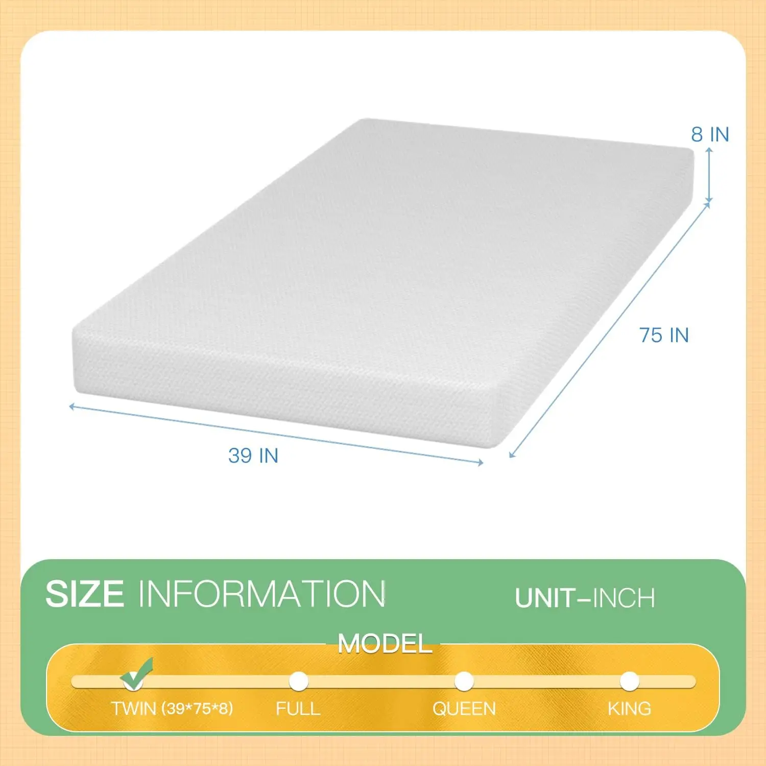 8 inch Twin Green Tea Memory Foam Mattress Cooling Gel Infused Mattress,Fiberglass Free,CertiPUR-US Certified,Breath