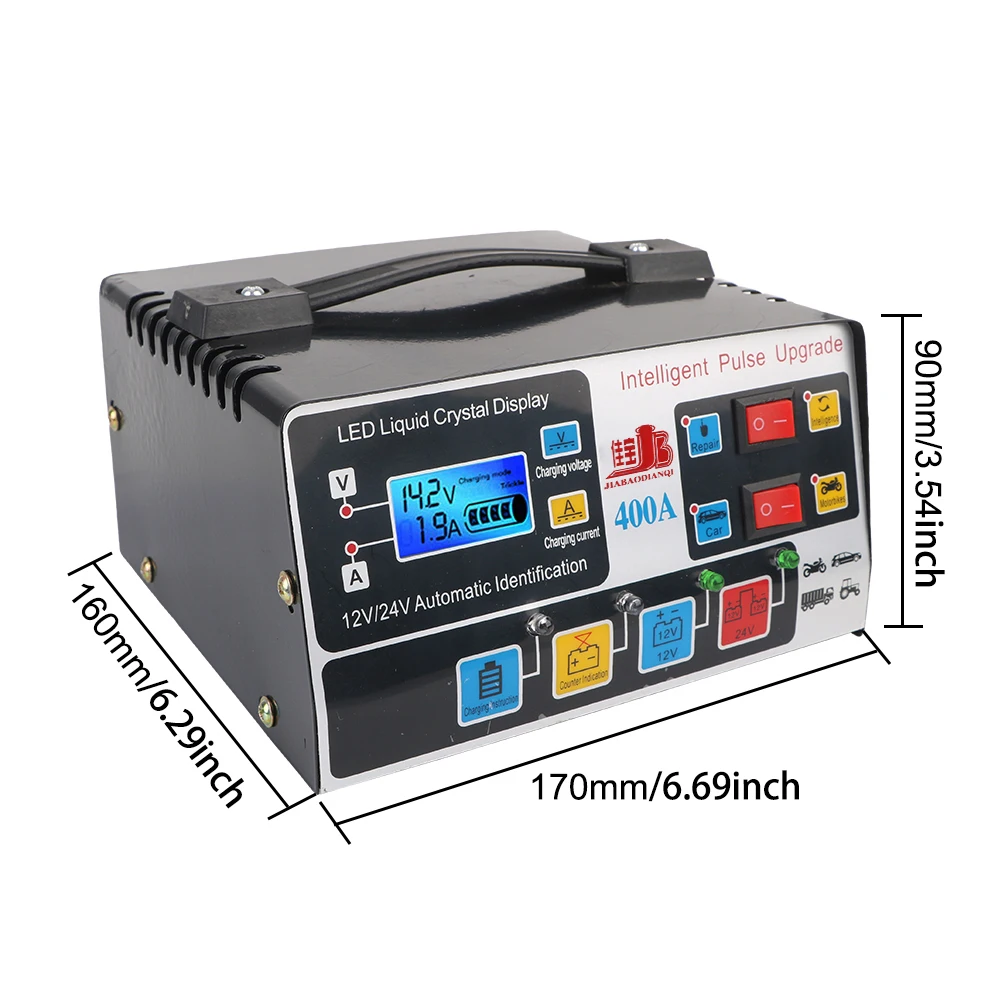Hochfrequenz-Hochleistungs-Impulsreparatur EU-Stecker Intelligentes 12V/24V 220W Autobatterie-Ladegerät LCD-Display Vollautomatisch – Detail 13