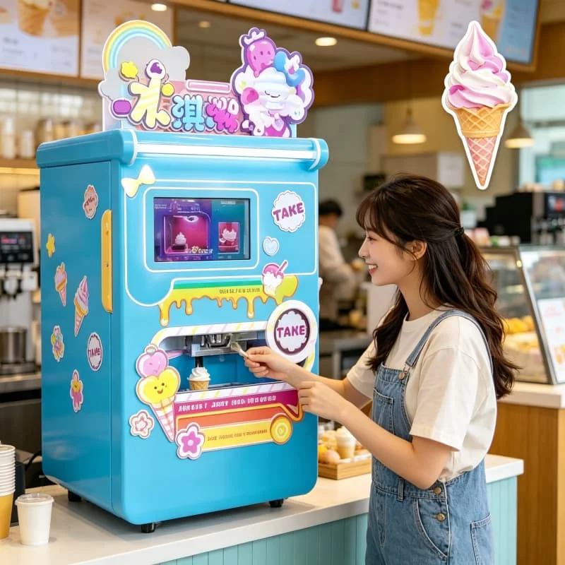 Soft Serve Ice Cream Machine Self Service Countertop Dual Flavor 220V 2000W Digital Panel For Hotel Buffet Breakfast Service
