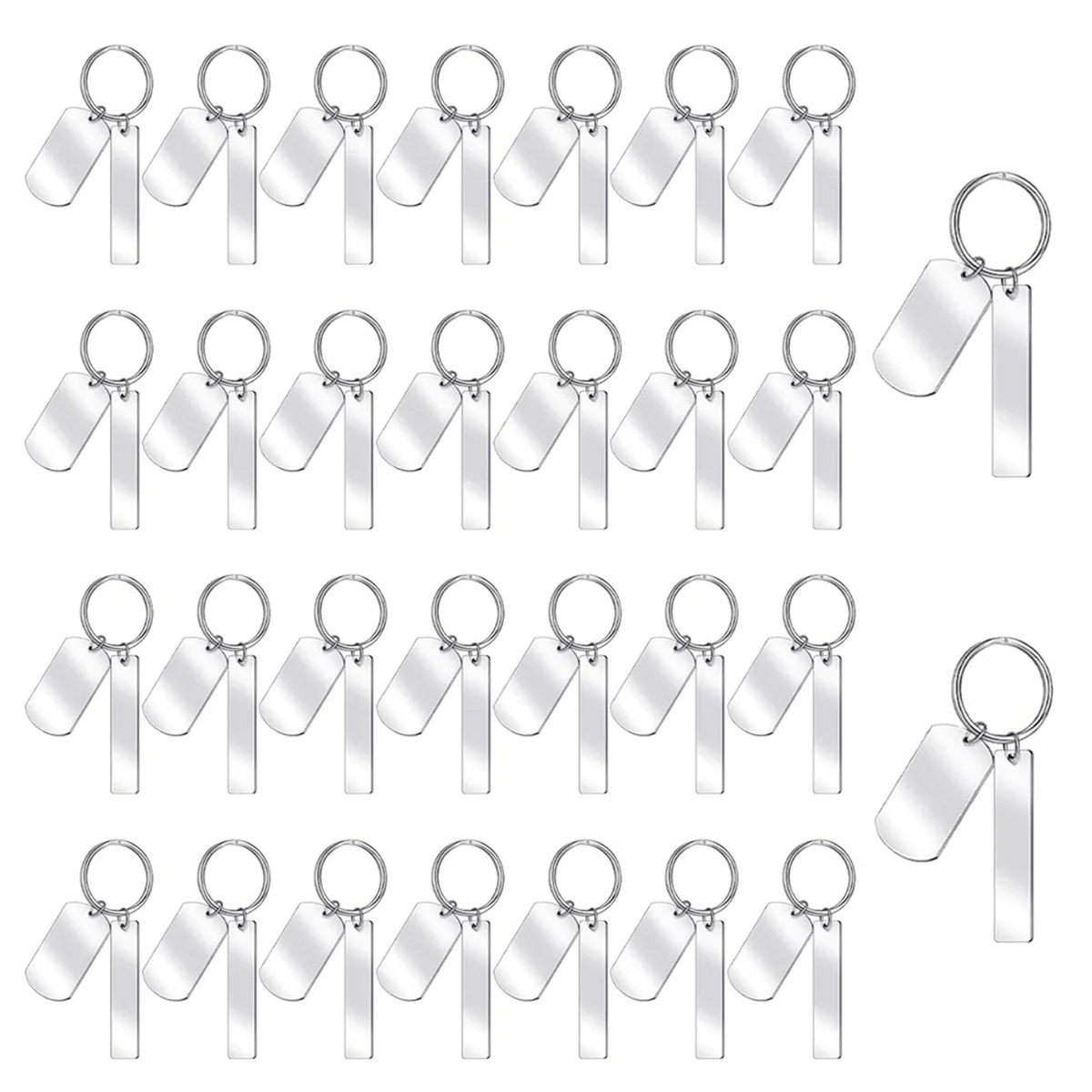 30 Pcs Engravable Metal Keychain Blank Rectangle Metal Stamping Blanks for Engraving Stainless Steel Blank Key Ring Tags