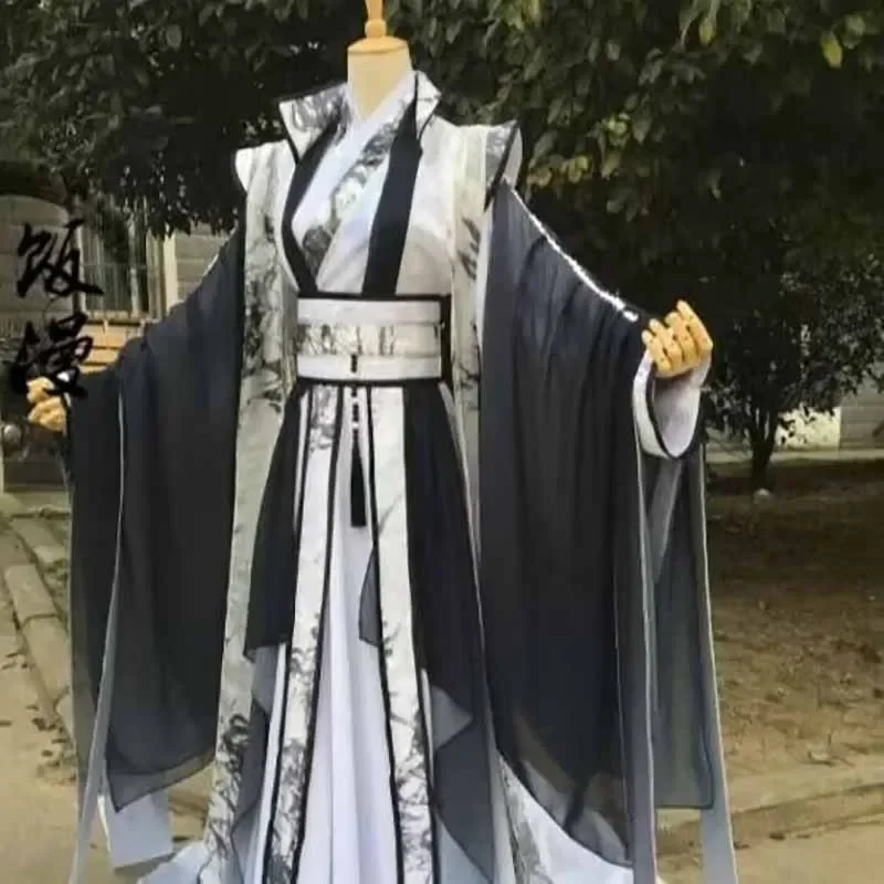 Hanfu Cina kustom ukuran besar 5XL Pria karnaval raja kostum Cosplay Vintage Gotik hitam tema pesta pakaian untuk pria