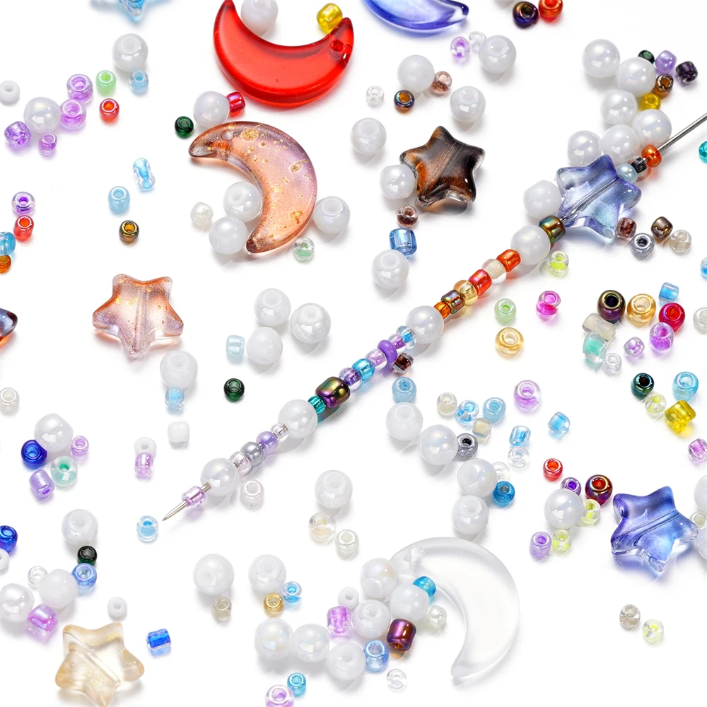 40g Mixed Star Moon Crystal Glass Beads Loose Round Pearl for DIY Jewelry Making Craft Bracelets Necklaces Earrings Accessories