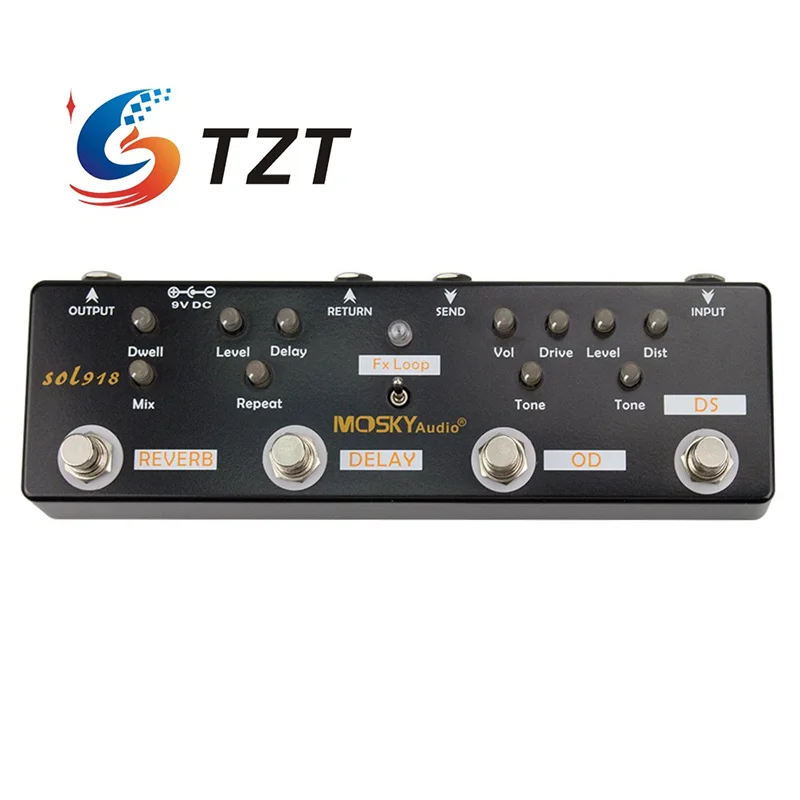 

TZT MOSKYAudio SOL918 5-in-1 Multi Effects Pedal (Distortion + Overdrive + Delay + Reverb + FX Loop)