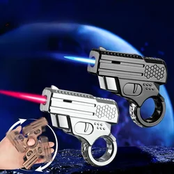 Pistol Shape Metal Outdoor Windproof Gas Butane Lighter Red Flame Turbine Torch Jet Cycle Use Lighter Pressure Release Tool