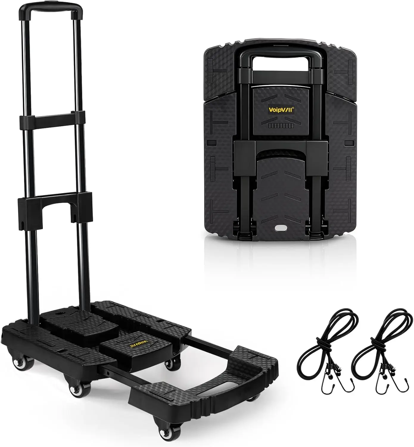 

Folding Hand Truck 500 Lbs,Portable Heavy Duty Dolly Cart,6 Wheels Collapsible Luggage Cart with 2 Elastic Ropes Compact Trolley