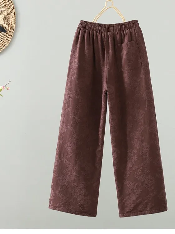 Pantalones de pierna ancha de lino y algodón bordados Retro, pantalones casuales sueltos para mujer, pantalones largos, cómodos, de corte recto, de cintura alta