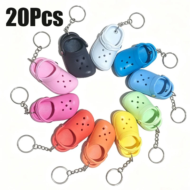20Pcs Mini Croc Shoe Keychains Cute Small Hole Slipper Charm Key Ring, Backpack Bag Pendant Decorations