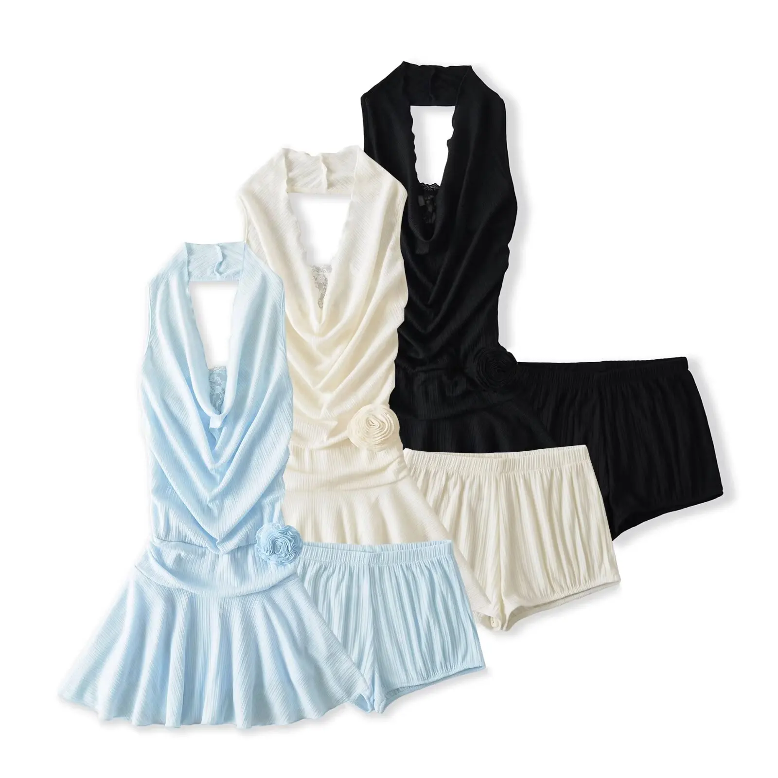 

Sexy Pure Desire Bal Lace Trim Slim Fit A-Line ort Skirt Dr Women's Summer Casual Hanging Ne Two-Piece Set Dr