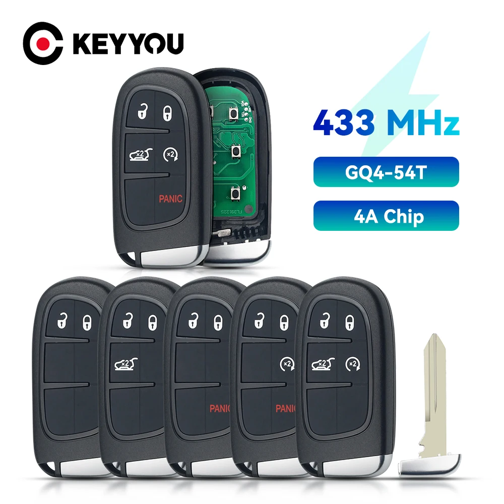 KEYYOU KeylessGo 433Mhz Hitag-AES 4A Chip 2/3/4/5 Buttons Remote Smart Key For Jeep Cherokee Durango Chrysler GQ4-54T Car Key