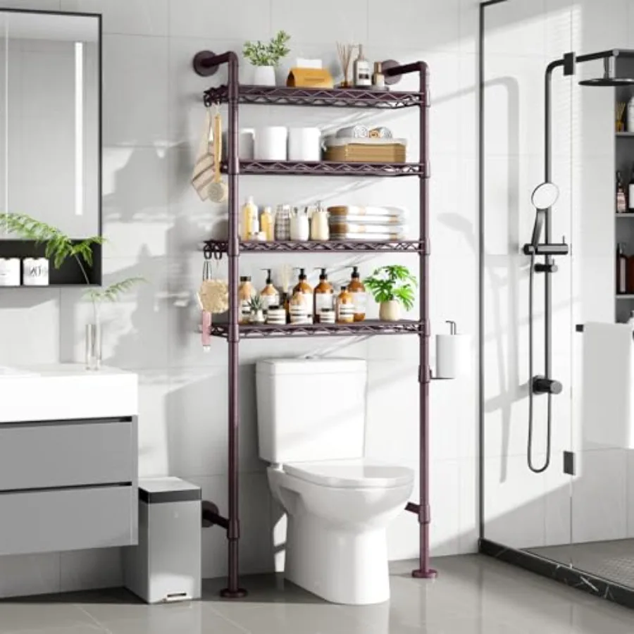 

K3 Wall Mounted 4-Tier Over the Toilet Storage Metal Above Toilet Storage with Paper Hook, Over Toilet Bathroom Organizer with