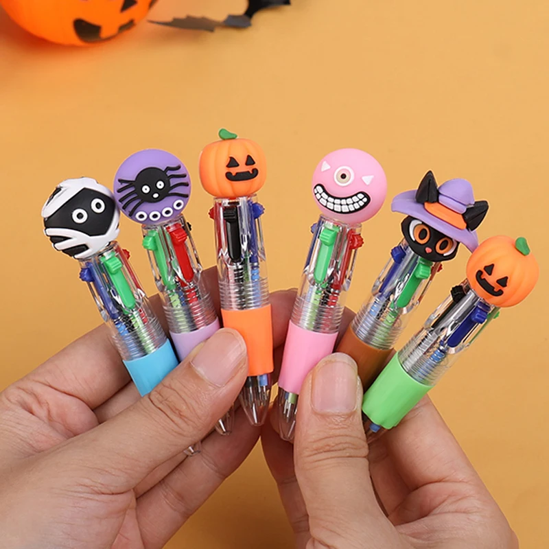Bolígrafo de cuatro colores Happy Halloween, bonito bolígrafo de fantasma de calabaza, regalos de fiesta de Halloween, recuerdos para niños, relleno de piñata, 5 uds.