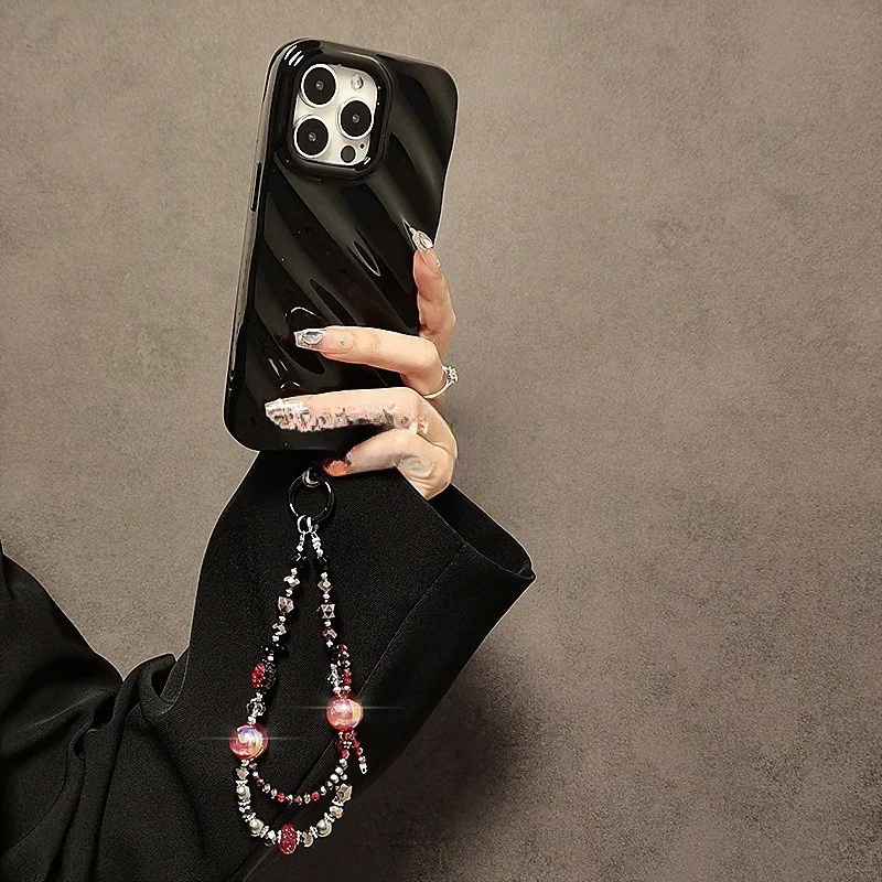 الفاخرة الراقية عين القط كريستال مطرز مزدوج قضية الهاتف المحمول قلادة سلسلة اليد مجوهرات عصرية الإكسسوار للهواتف الذكية #5