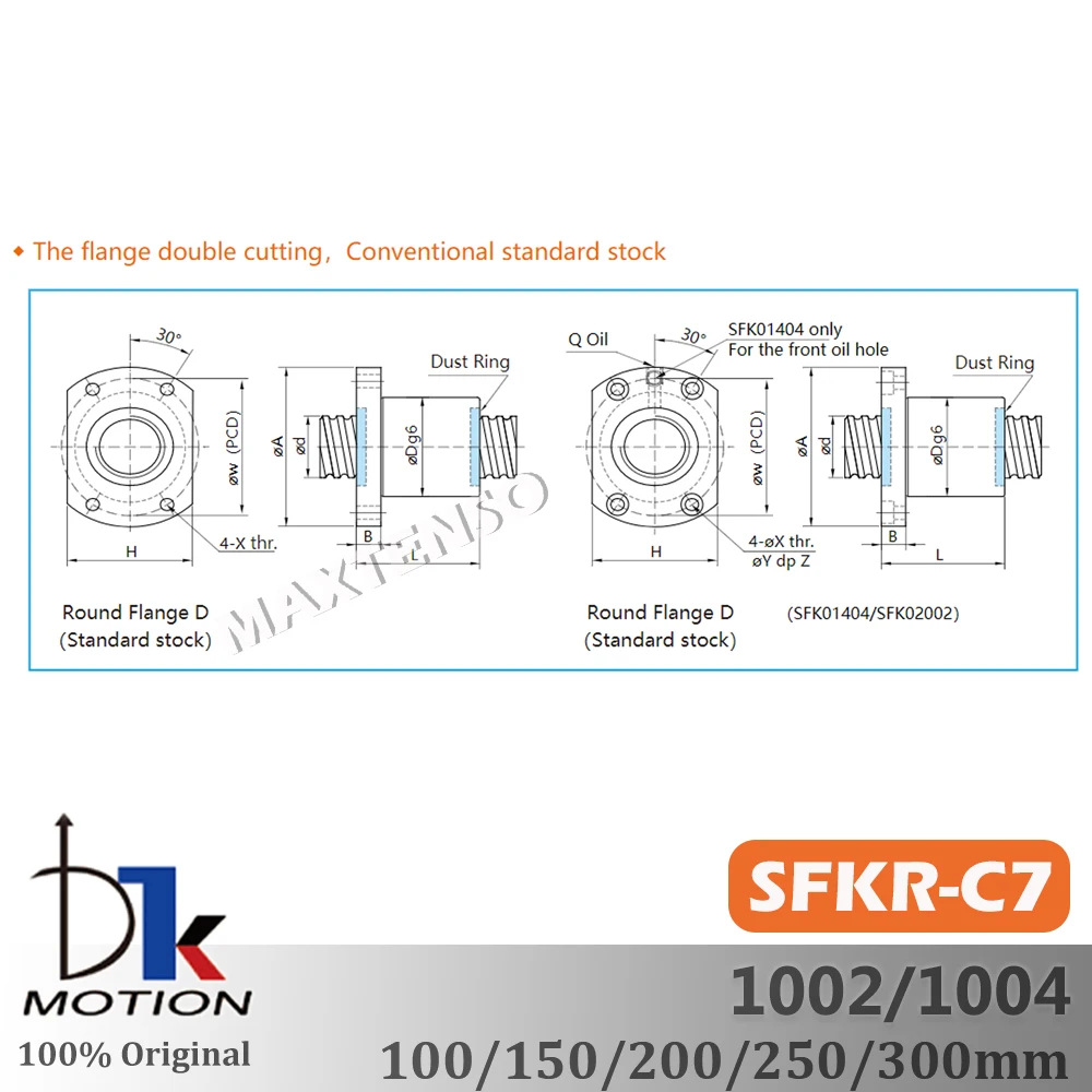 Imagem -02 - Dtk Movimento Sfkr1002 Sfkr1004 Mini Ballscrew c7 Ballnut 100 150 200 250 300 mm Peças de Impressora 3d Substituir Tbi Eixo de Alta Precisão