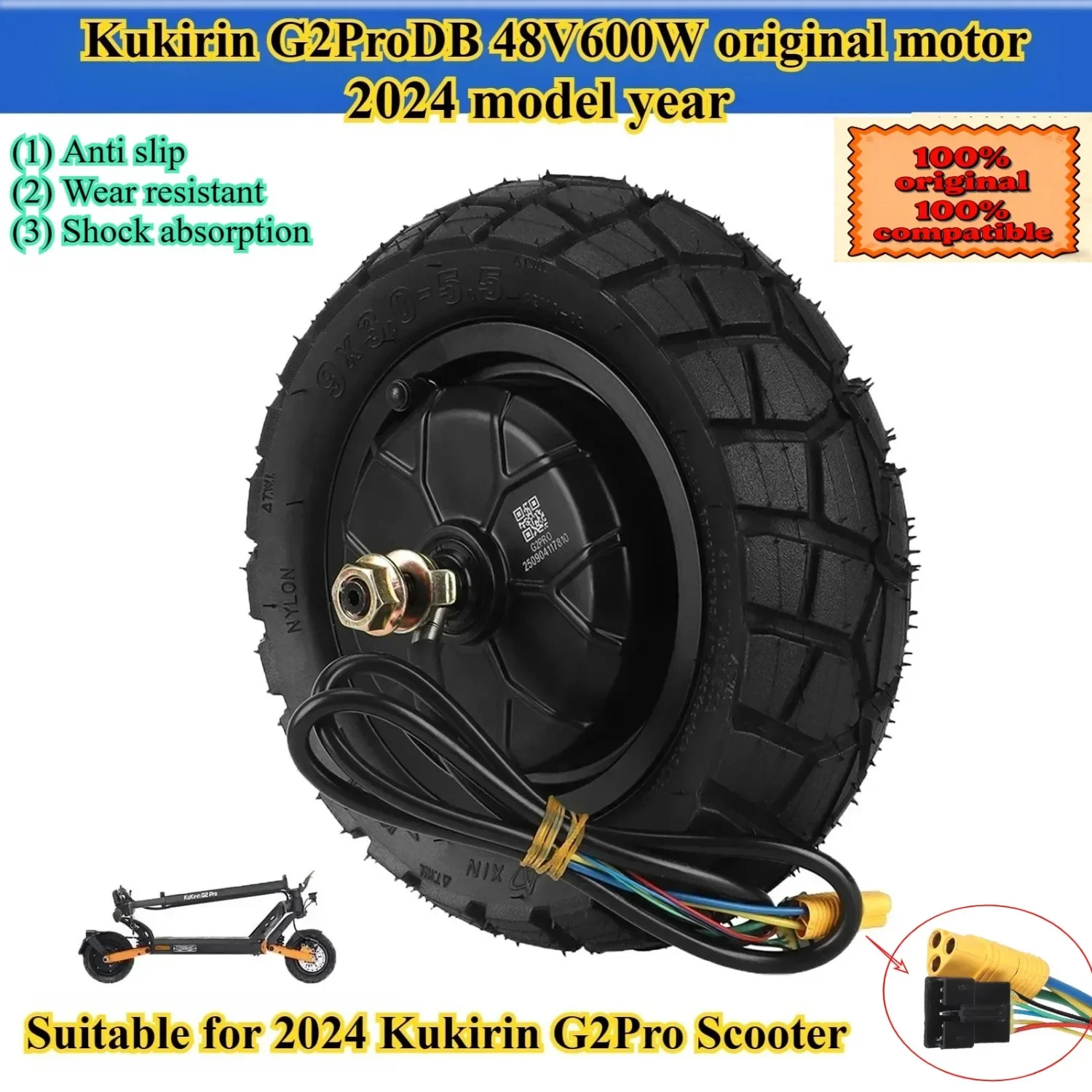 

Original Rear Wheel Motor Assembly for Kukirin G2 Pro 2024 E-Scooter | 48V 600W Brushless Hub Motor with 9 Inch Vacuum Tire
