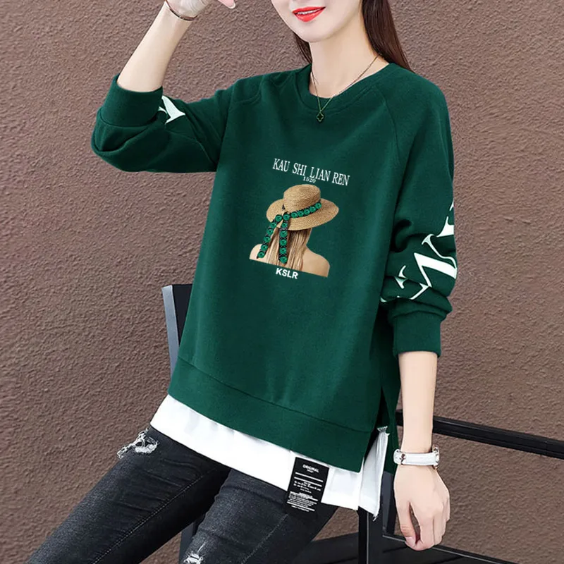 

Slim Fit round Ne Sweatirt Women's Autumn Winter New Sle Fce Lined Loose Long Sve Clothing Korean Sle Butt Cove...