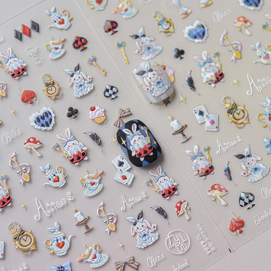 cartoon Teapot Coffee Cup Key Spoon Cake Star Food Magic Bunny Bowknot Poker Love Heart Mushroom Rabbit Nail Art Sticker Decal