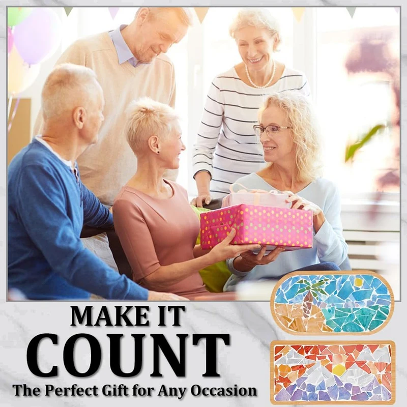 

mosaic kits for adults DIY Mosaic Craft Kit Coconut Tree Mosaic Bamboo Coaster Set with Blank Base Tray Handmade Art Home Decor