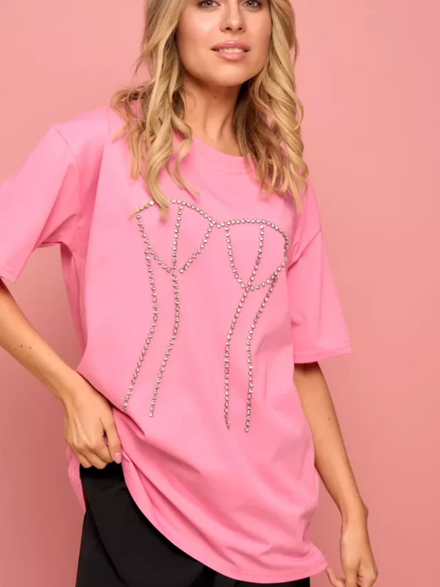 2026 Summer New Women Funny Print T Shits Design Hot Diamond Loose T-shirt Y2k Top