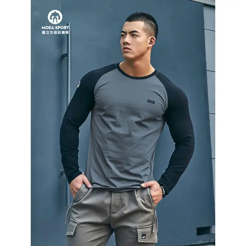 DROZENO Sports Fitness Long Sleeve T-shirt Contrast Color Training T-shirt Men's Youth Base Shirt